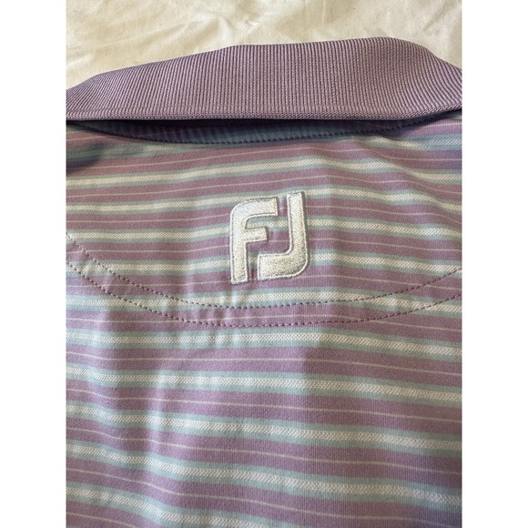 FootJoy Golf Polo Med Purple/White Striped Short Sleeve Embroidered Osprey Cove - Picture 9 of 13